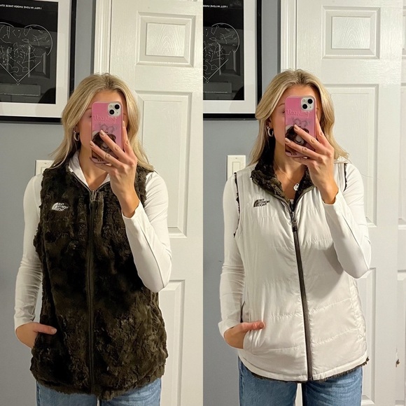 The North Face Reversible Vest in Olive and White - Picture 1 of 6